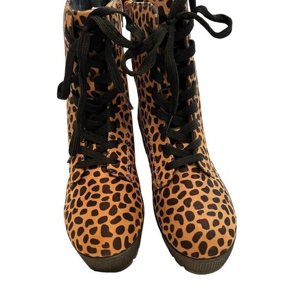 Bamboo Leopard Chunky Combat Platform Boots‎ Size 6.5 - Picture 3 of 8